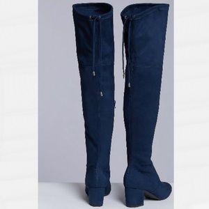 Faux suede over-the-knee boot with a draw-string